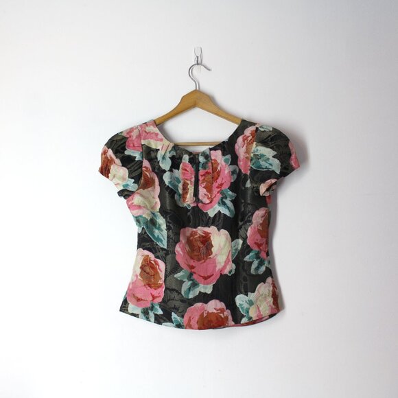 ANTHROPOLOGIE Leifsdottir Women’s Silk Blend Roses Brocade Blouse Top size 0 - Picture 3 of 9